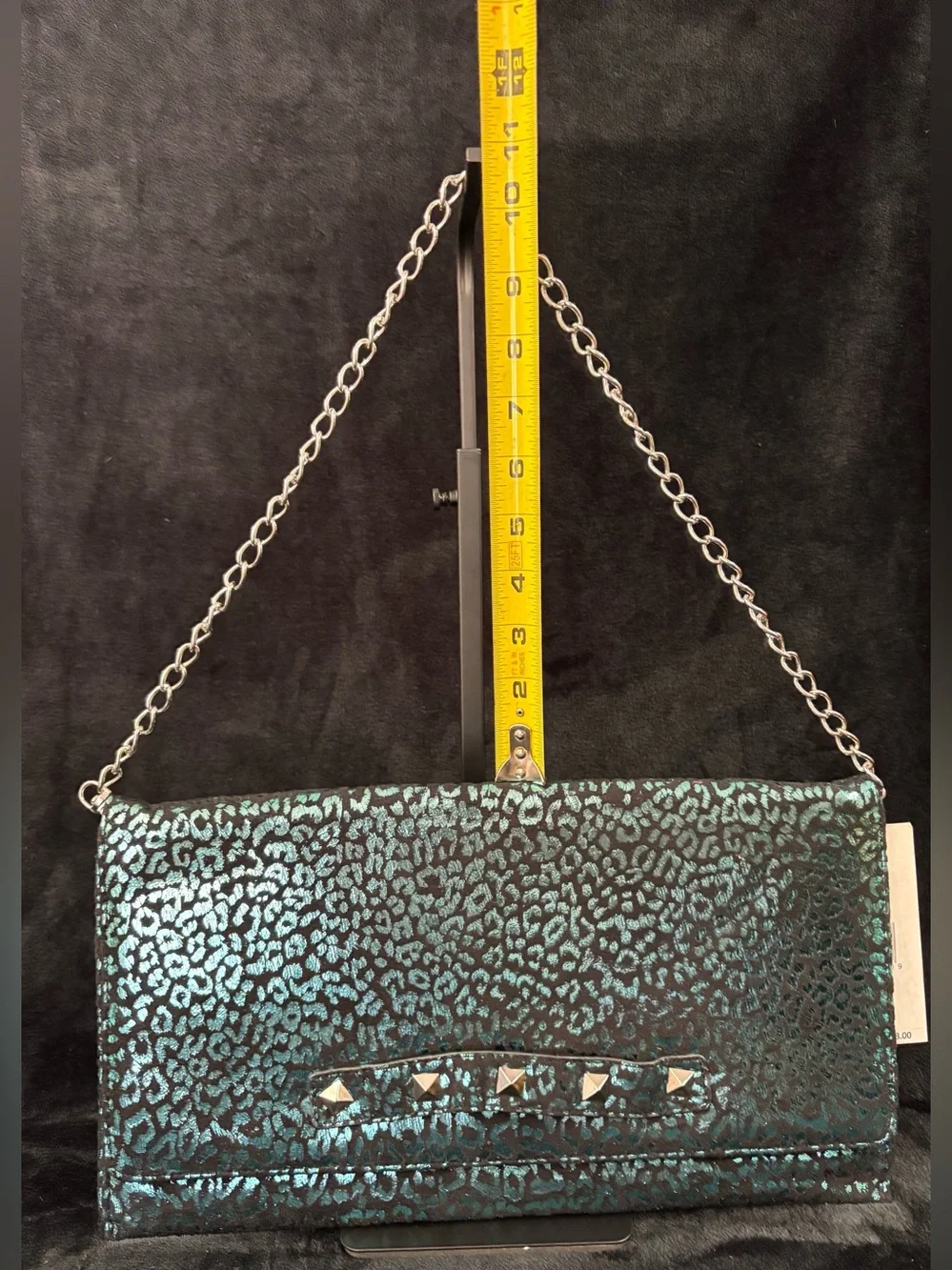 NWT Betsey Johnson Pyramid Safari Blue Leopard Y2K Large Clutch